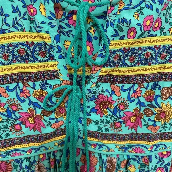 R. Vivimos Turquoise Floral Maxi Dress with Tassel Tie size XS - Picture 3 of 6